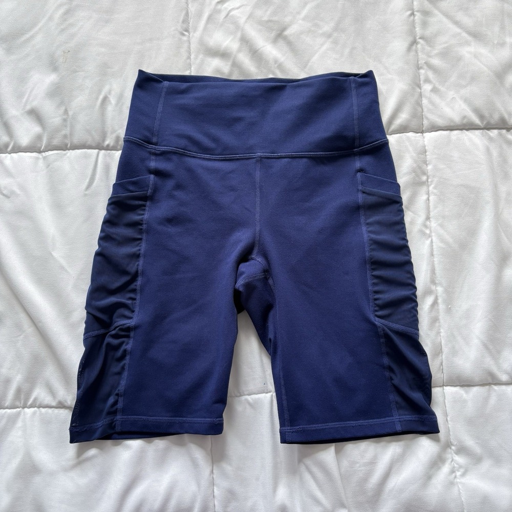 Fabletics PowerHold Womens Blue Biker Shorts Compression Spandex Activewear Yoga